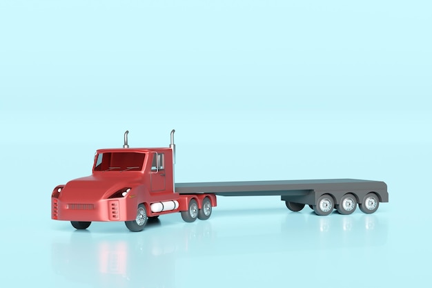trattore rosso e rimorchio o camion su sfondo blu illustrazione 3D o percorso di ritaglio 3D