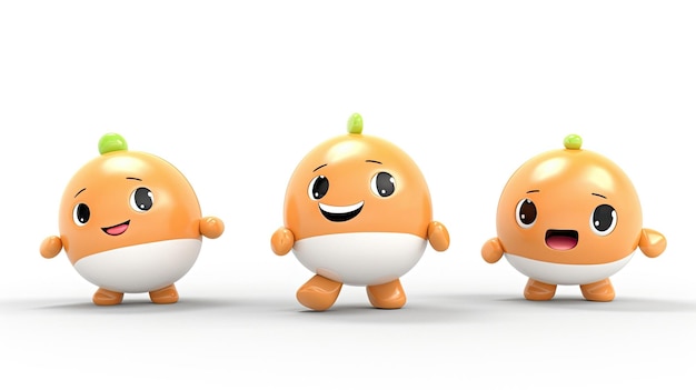 Tre arance con una che dice "felice" sul fondo.