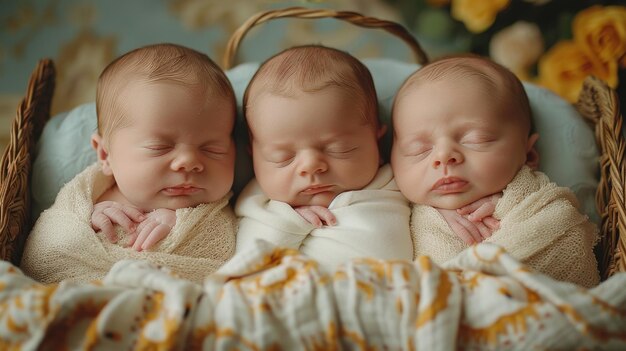 Tre bambini neonati Sessione fotografica di neonati