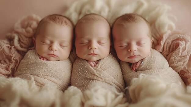 Tre bambini neonati Sessione fotografica di neonati