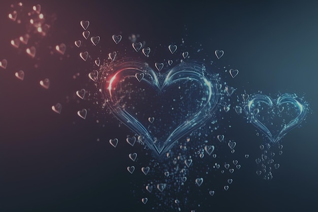 Tre bolle a forma di cuore che fluttuano nell'aria generano AI