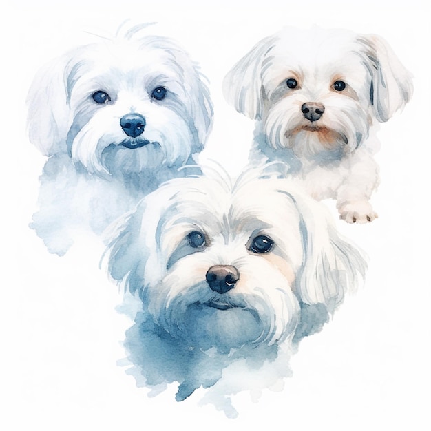Tre cani sono mostrati in un dipinto di un cane bianco.