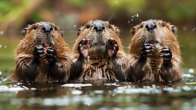 Tre castori sul fiume