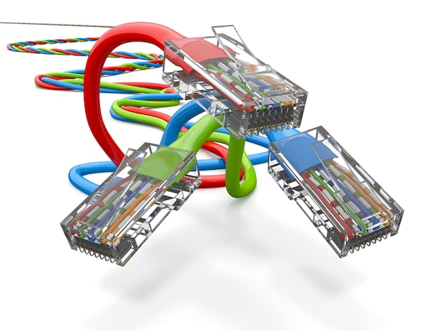 Tre cavi di rete rj45. 3d