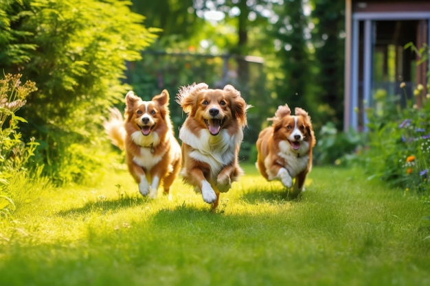 Tre Chihuahua in esecuzione sul giardino