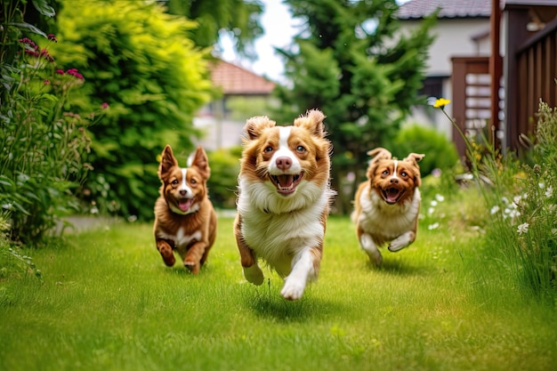 Tre Chihuahua in esecuzione sul giardino