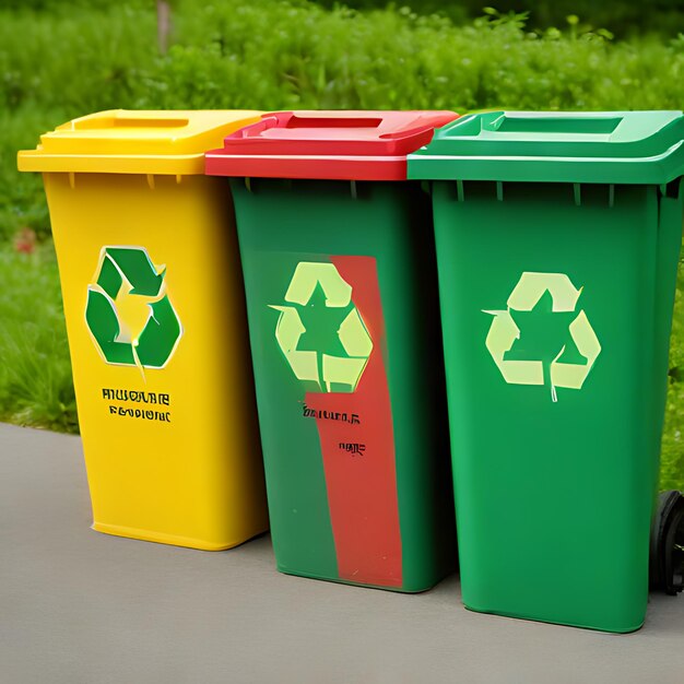 tre contenitori con uno che dice " riciclare "