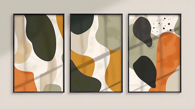 Tre cornici di manifesti con forme geometriche astratte moderne opere d'arte floreali decorazione a parete sfondo