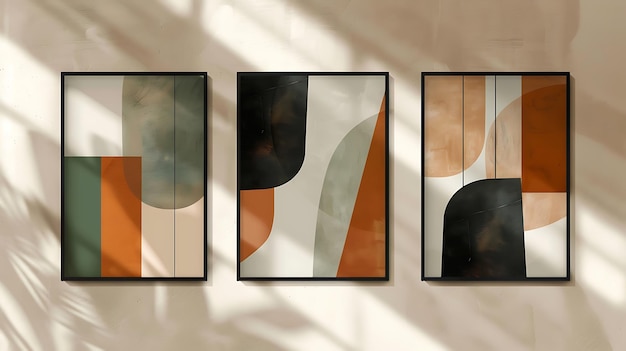 Tre cornici di manifesti con forme geometriche astratte moderne opere d'arte floreali decorazione a parete sfondo