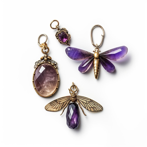 tre diversi tipi di gioielli tra cui una libellula generativa ai