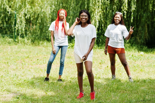 Tre donne afro-americane nel parco in magliette bianche