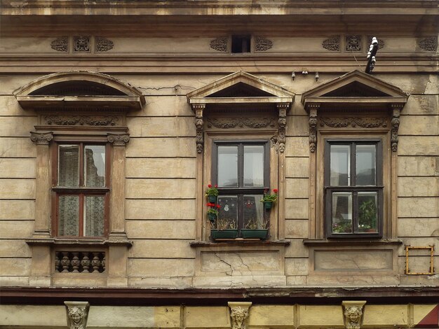 Tre finestre su una vecchia casa