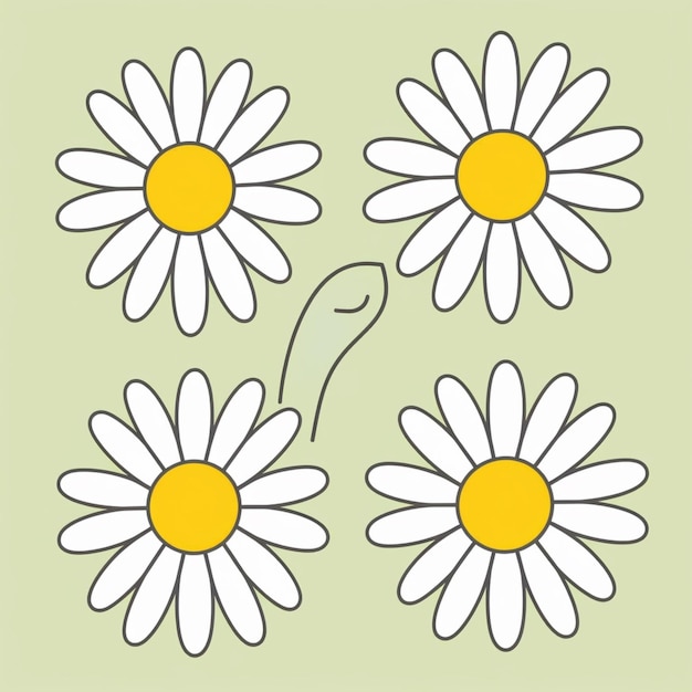 Tre fiori bianchi e gialli con uno sfondo verde ai generativo