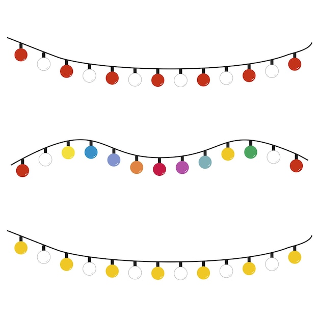 Tre ghirlande di luci colorate su uno sfondo bianco