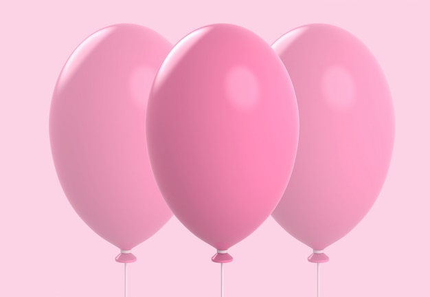 Tre grandi palloncini rosa dolce isolati su sfondo di colore morbido