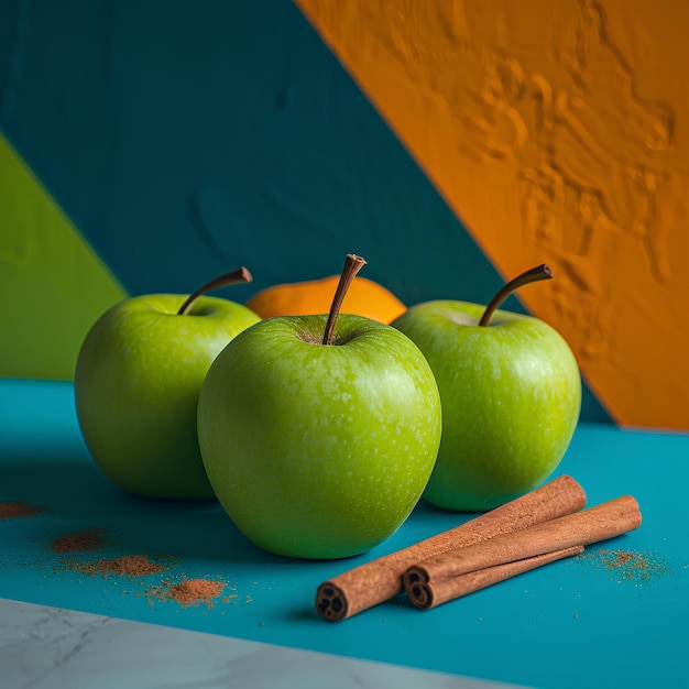 Tre mele su un tavolo.