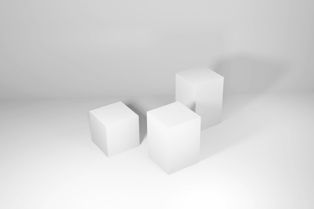 Tre modelli di scatole di carta quadrate su sfondo bianco
