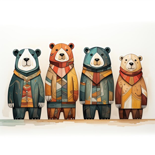 tre orsi in cappotto sono in piedi l'uno accanto all'altro generativo ai