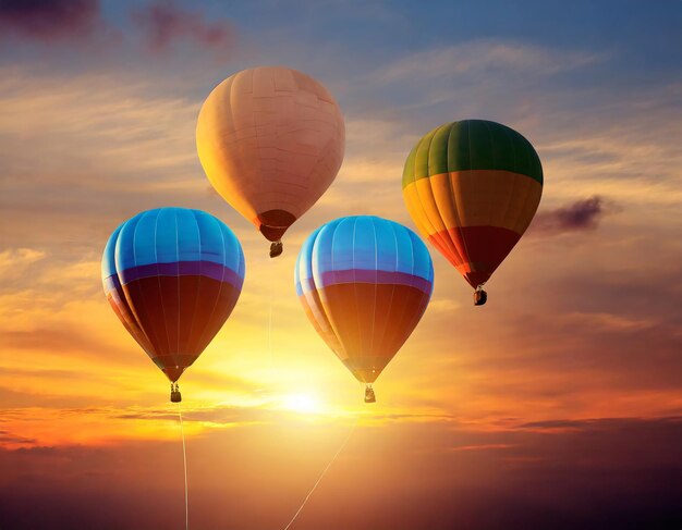 Tre palloncini sullo sfondo del cielo al tramonto