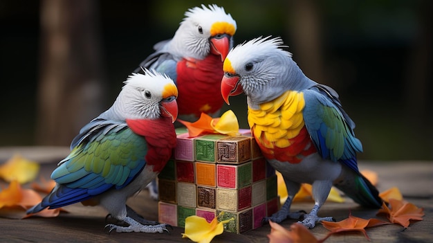 tre pappagalli Illustrazione creativa della carta da parati del fondo di fotografia ad alta definizione