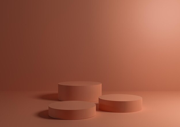Tre podi o supporti sullo sfondo per la visualizzazione del prodotto composizione minima 3D rendering mockup