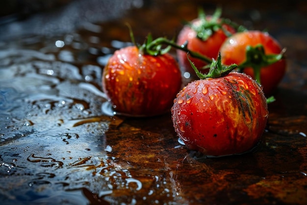 Tre pomodori immersi in acqua