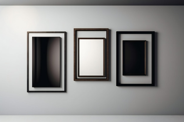 Tre quadri incorniciati di nero sono appesi a una parete.