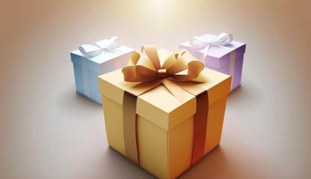 Tre scatole regalo con scatola regalo semplice sfondo fiocco