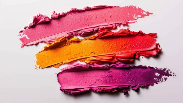 Tre sfumature diverse di rossetto su superficie bianca