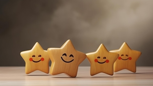 Tre stelle di legno con facce adorabili disegnate su di loro