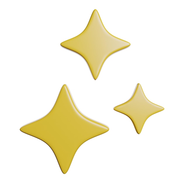 Tre stelle dorate scintillanti in stile cartone animato 3D
