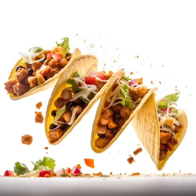 Tre tacos con uno che è taco bell nell'aria