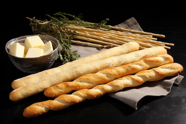 Tre tipi di formaggio francese e snack Grissini