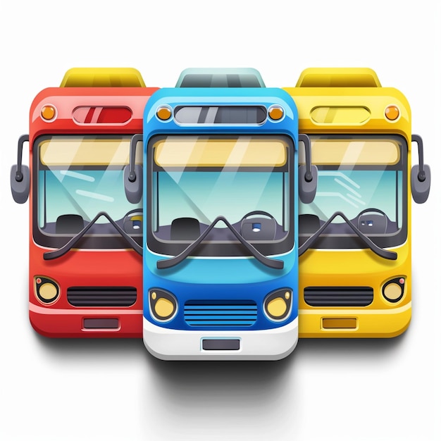 tre treni giocattoli colorati con un baffo sulla parte anteriore