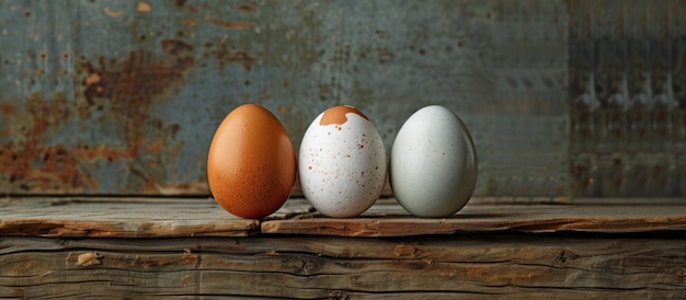 Tre uova su un tavolo di legno