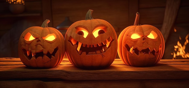 Tre zucche con sopra la scritta halloween