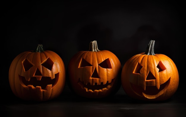 Tre zucche di Halloween Jack Lantern AI Generativa AI