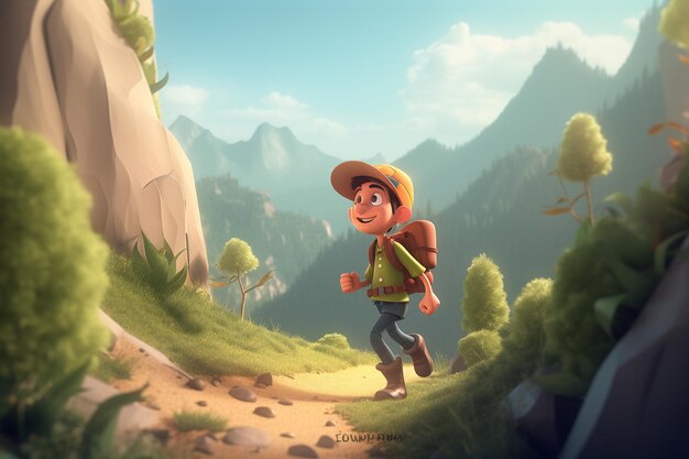 Trekking in montagna illustrazione 3d Render