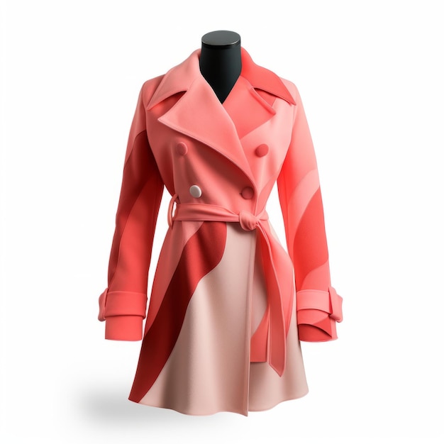 Trench coat da donna elegante 3d in rosso rosa e bianco