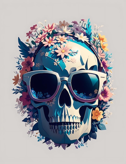 Trendy Skull in Studio Ghibli Style 3D Vector TShirt Art