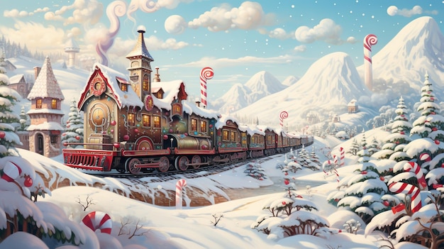 Treno a vapore di favola nella foresta invernale Libro di storie per bambini