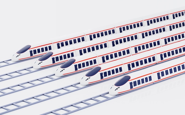 Treno ad alta velocità del fumetto nel rendering 3d sfondo bianco