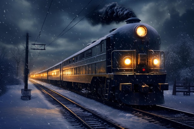 Treno Arafed su un binario con un cielo scuro sullo sfondo