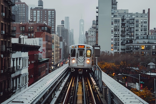 Treno che attraversa un paesaggio urbano generato da Ai