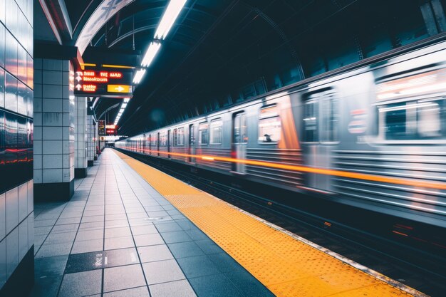 Treno che attraversa una stazione ferroviaria accanto a una piattaforma AI generativa