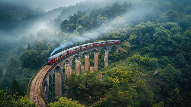 Treno generativo AI sul ponte nella foresta della giungla