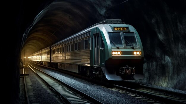 Treno passeggeri rosso ad alta velocità che attraversa la ferrovia la sera al tramonto