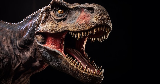 Trex tyrannosaurus rexhead vicino di dinosauro verde tyrannosaurus rex con la bocca aperta in posizione di attacco