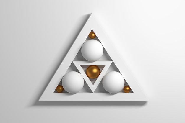 triangoli e sfere di forme geometriche dorate bianche