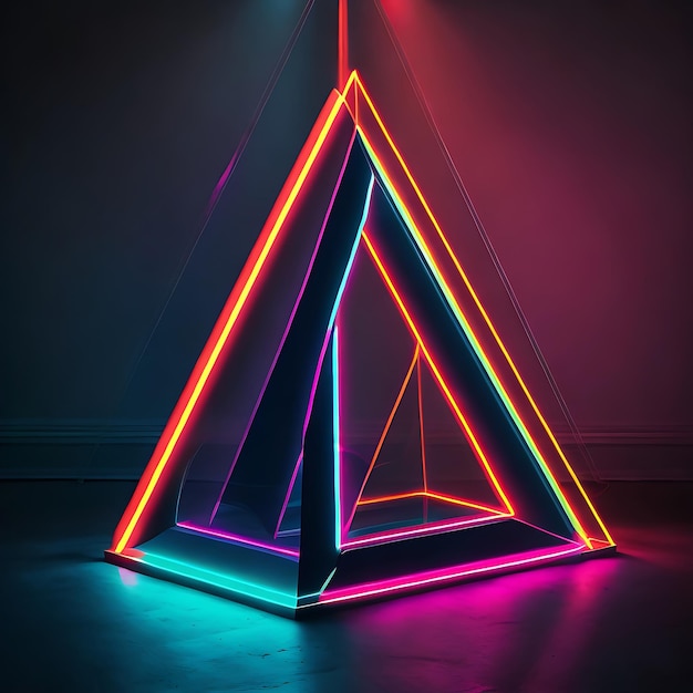 Triangolo luminoso vuoto geometrico con illuminazione al neon Generativo Ai